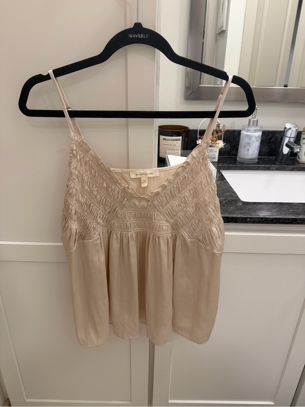 Light Pink Smocked Silk Cami Top